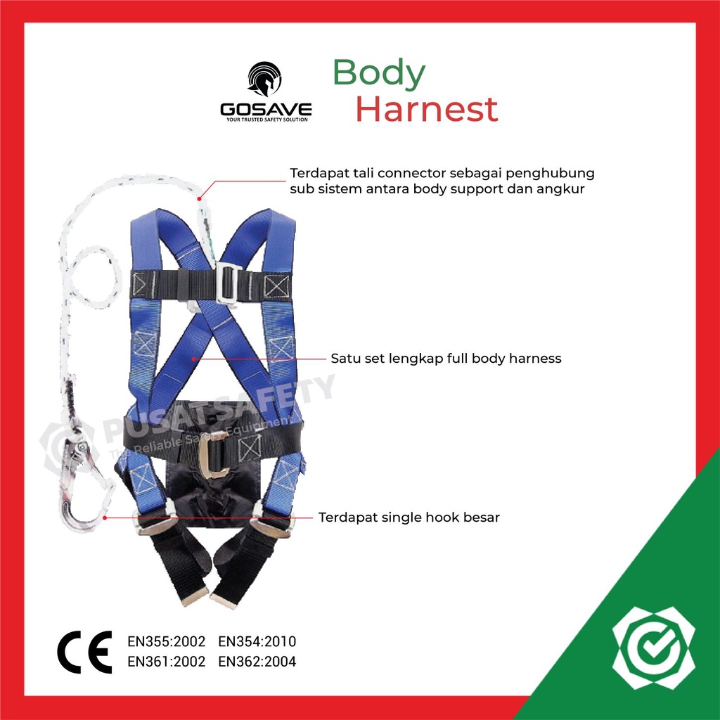 Full Body Harness Single Big Hook Besar Gosave Safety Belt