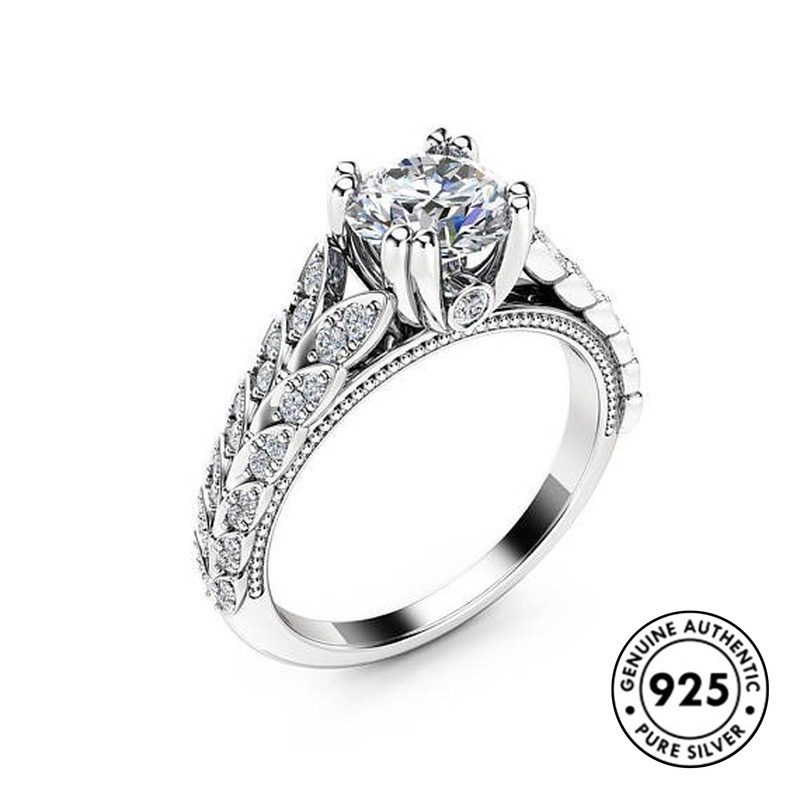 Cincin Sterling Silver 925 Desain Gandum Hias Berlian Gaya Elegan Untuk Wanita