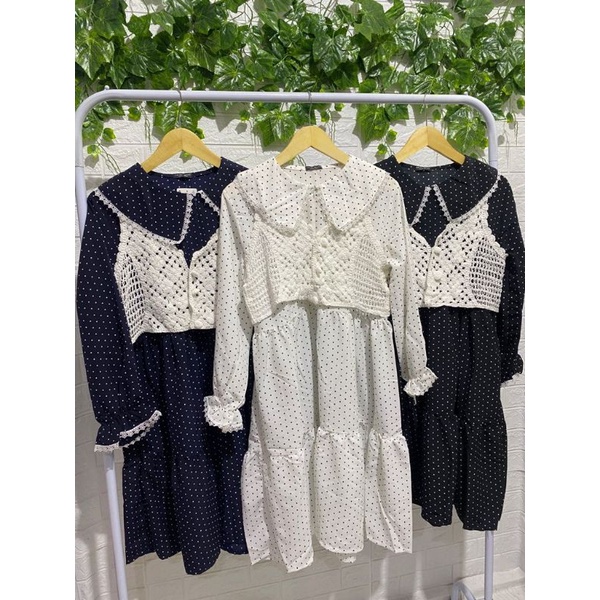 tunik polkadot + rompi rajut busui by meijiwang