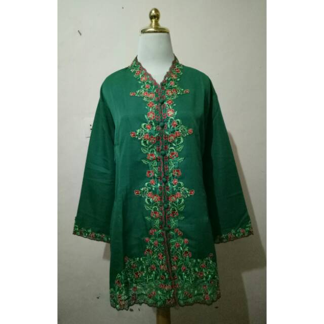 Kebaya Midern Encim Bordir Flower Lengan Panjang Jumbo Big Size 5L Merah Hijau Tosca Grey/Abu LD 120