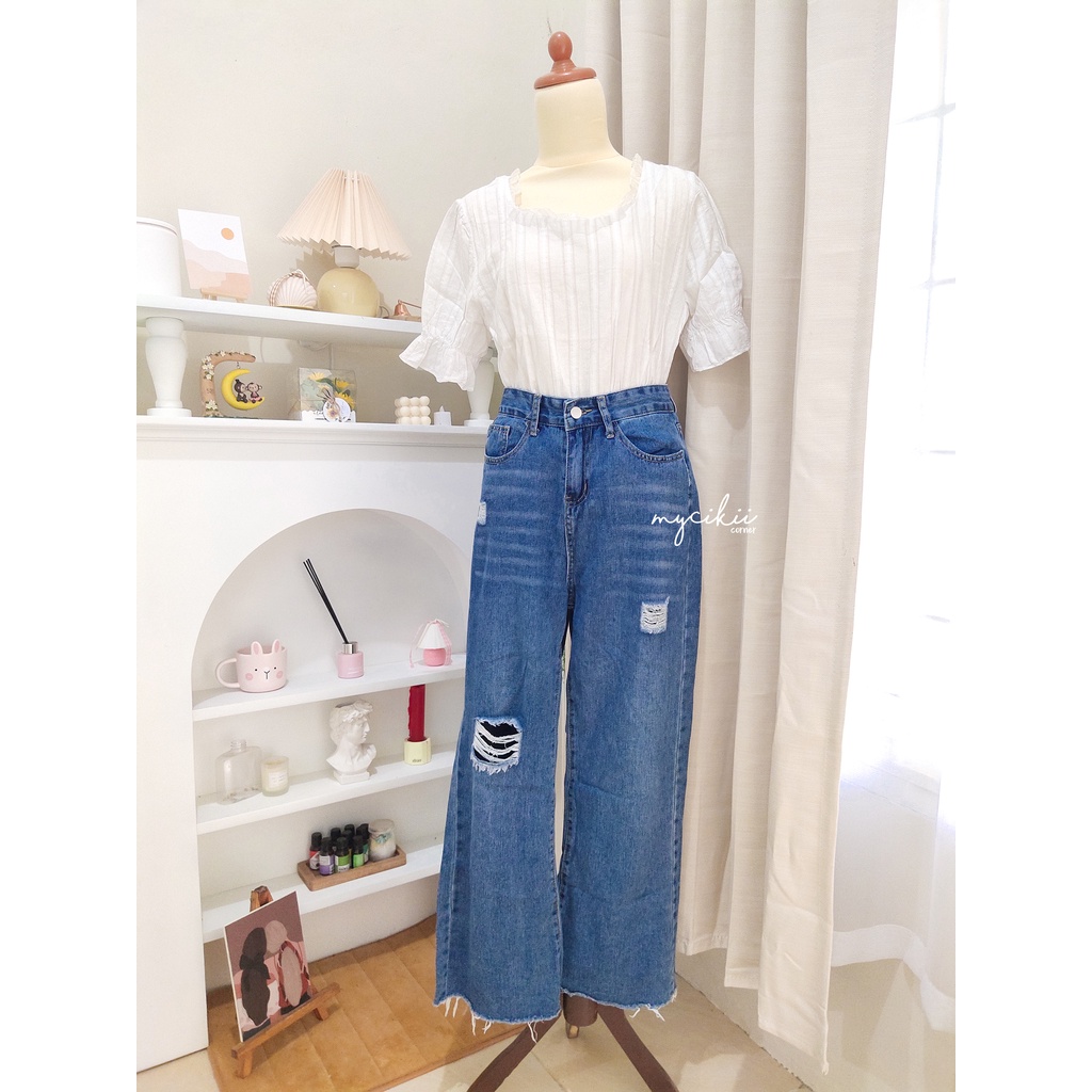 MyCikii Ripped Kulot Jeans / kulot premium / celana kulot jeans wanita / celana panjang import korea