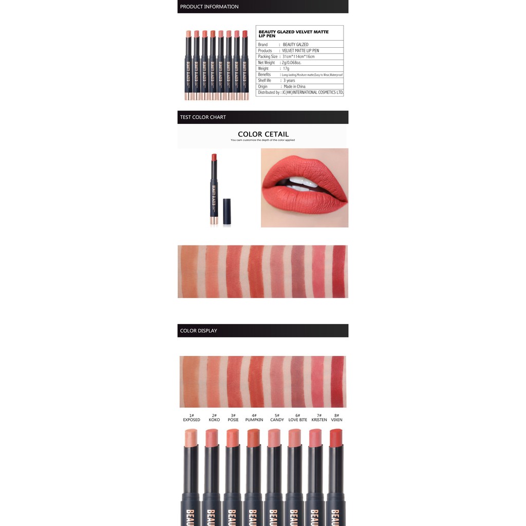 (READY &amp; ORI) Beauty Glazed Lipstick Matte 8 Colors warna B 6 B6