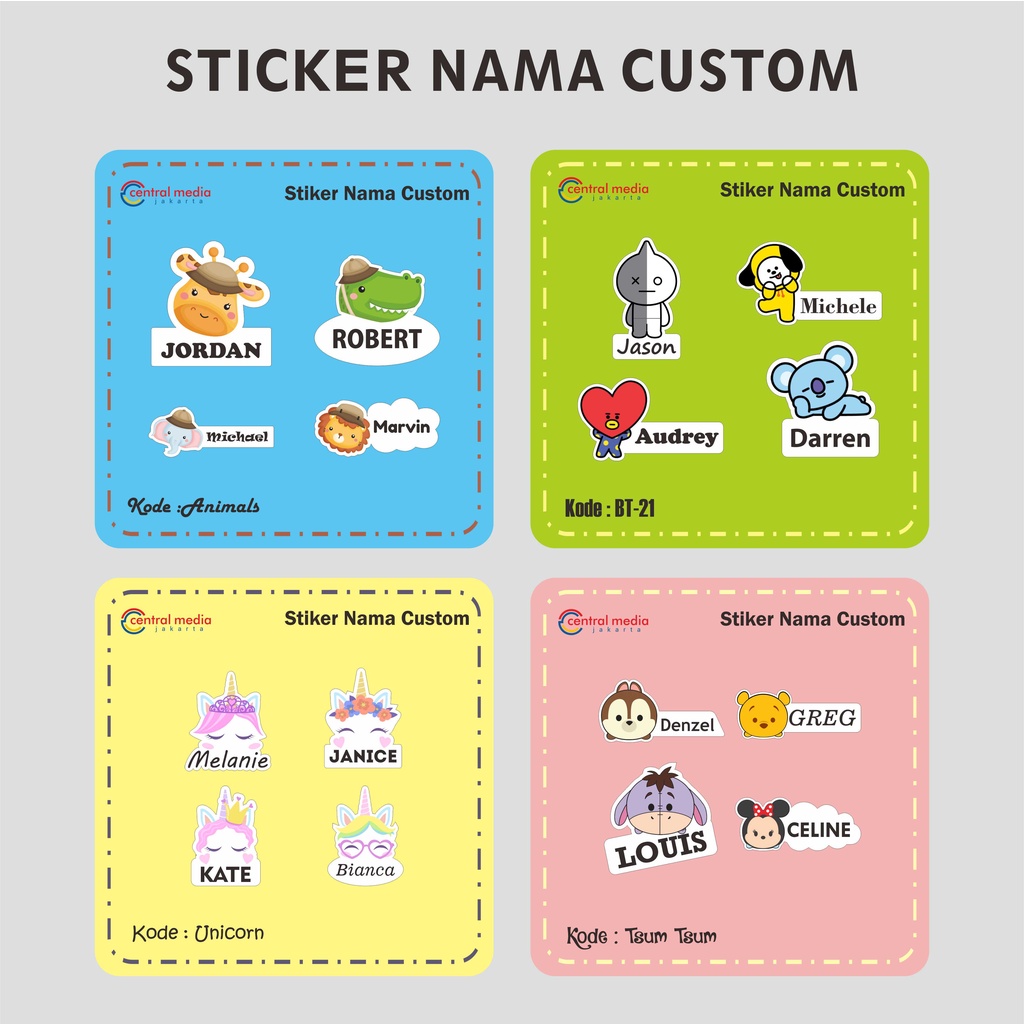 

80 Pcs Sticker Nama Pola Custom Cromo Stiker Label Nama Anak Custom