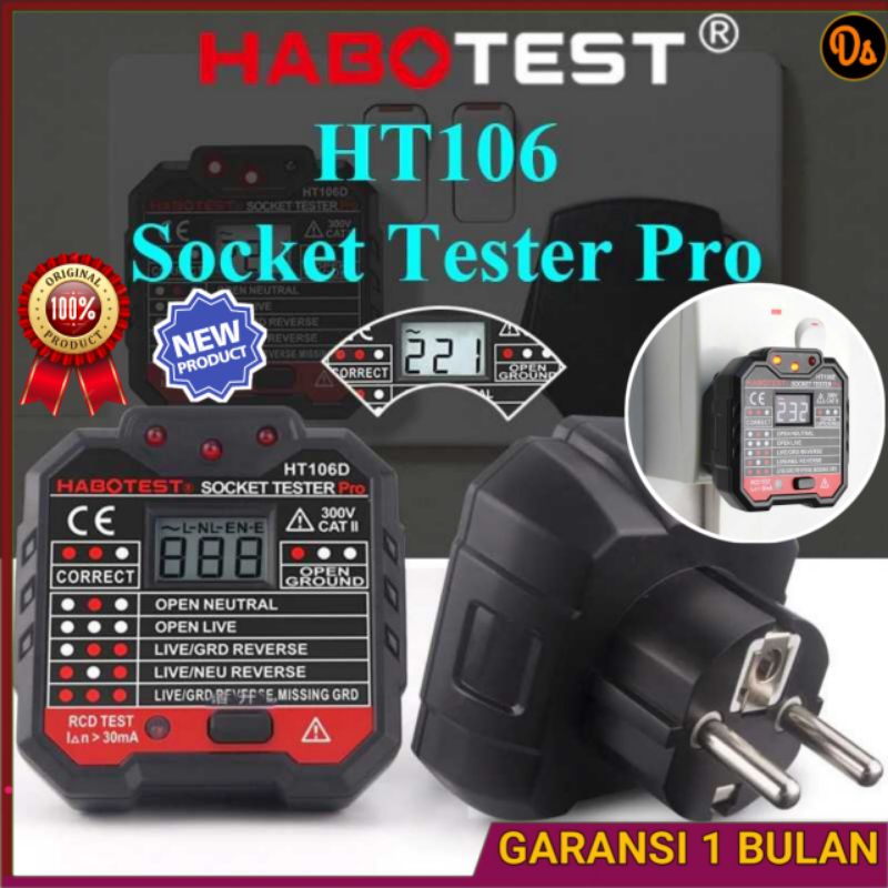 PROMO Stop Kontak Voltage Tester Socket Detector Eu Plug - HT106D HABOTEST XIHZ01BK