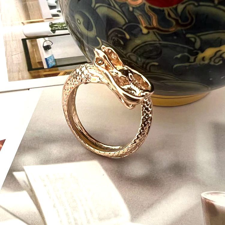 Cincin Model Terbuka Dapat Disesuaikan Desain Naga Gaya retro Eropa Amerika Untuk Pria Dan Wanita