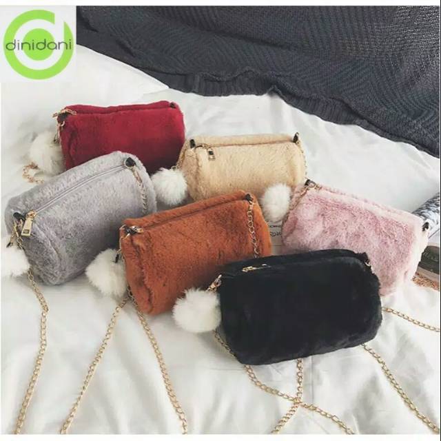 D5401 TAS SELEMPANG BULU HALUS MODEL TABUNG