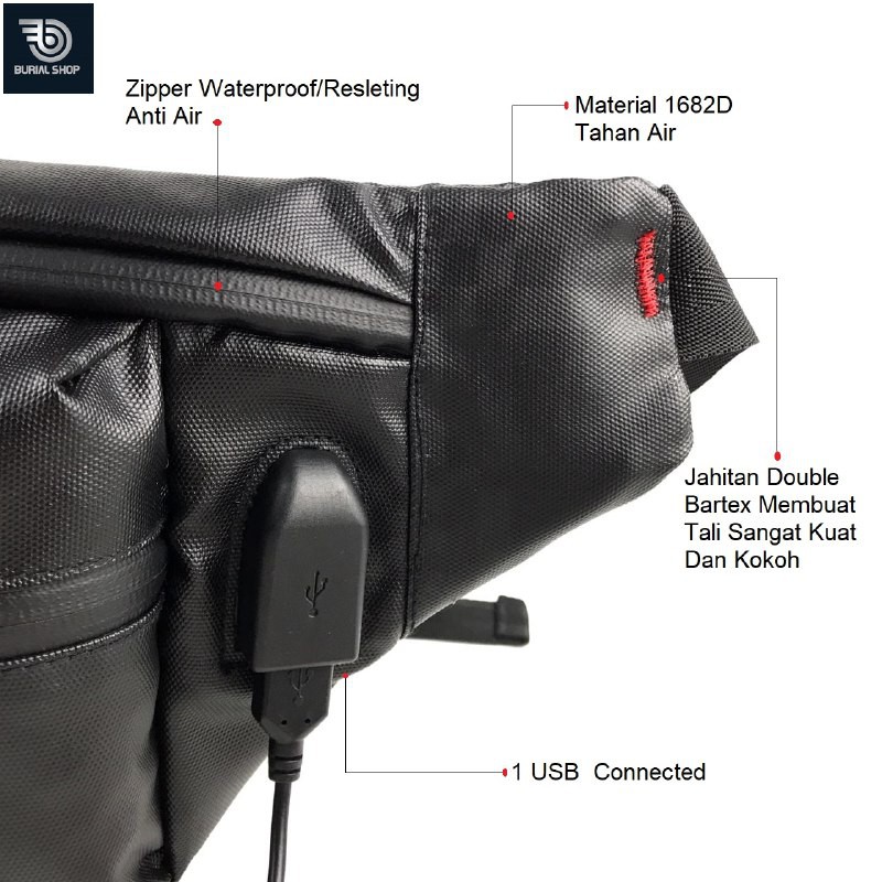 Tas Selempang Waistbag USB Waterproof Terbaru-Bs