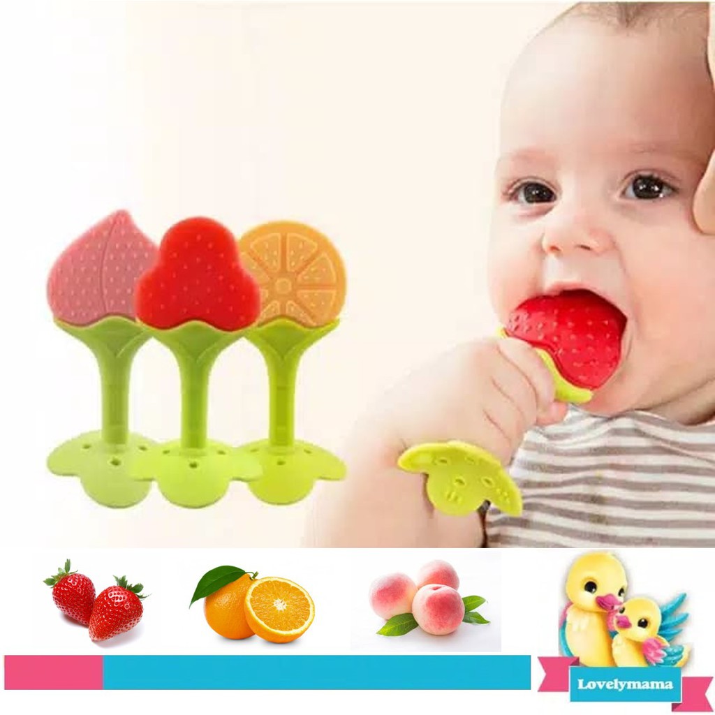 Baby teether buah Empeng bayi gigitan tooth pacifier mainan rattle genggam fruit silikon silicon