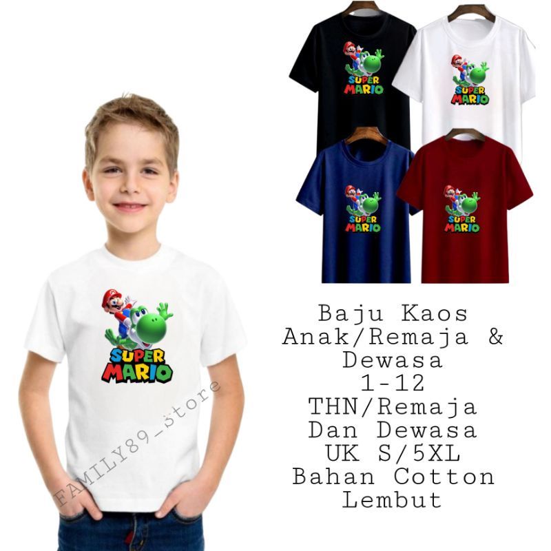 Baju Atasaan Kaos  Anak -Remaja Cowok/cewek SUPER MARIO