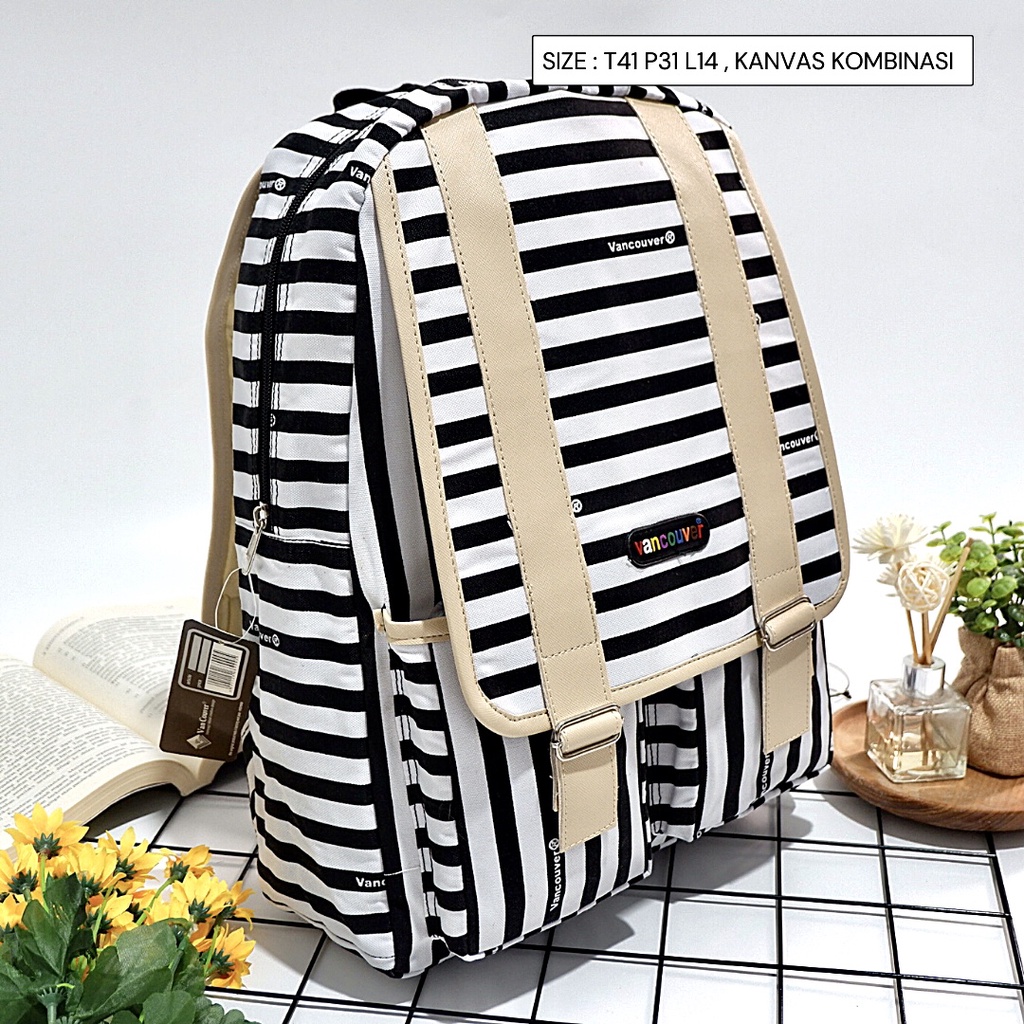 NEW ARRIVAL!! Tas Ransel Wanita Tas Jalan Jalan Tas Ransel wanita motif salur garis garis Tas Lokal Tas Fashion