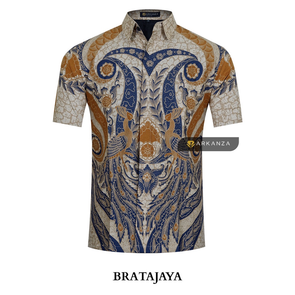 BATIK ARKANZA Motif BRATAJAYA Hem Atasan Kemeja Baju Batik Pria Cowok Laki Laki Slimfit Full Lapis Furing Lengan Panjang Lengan Pendek Original Asli