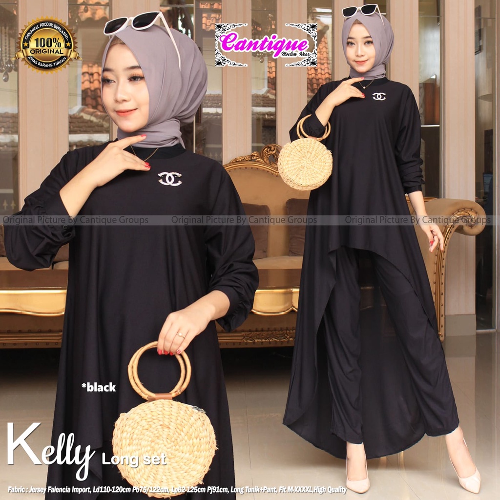 Set wanita jumbo LD 108 melar 118 setelan tunik polos mat jersey falencia one set big size lengan panjang Ori Srikandi | Kelly Asyifa Yumia Syakilla Whiteney-Kelly black