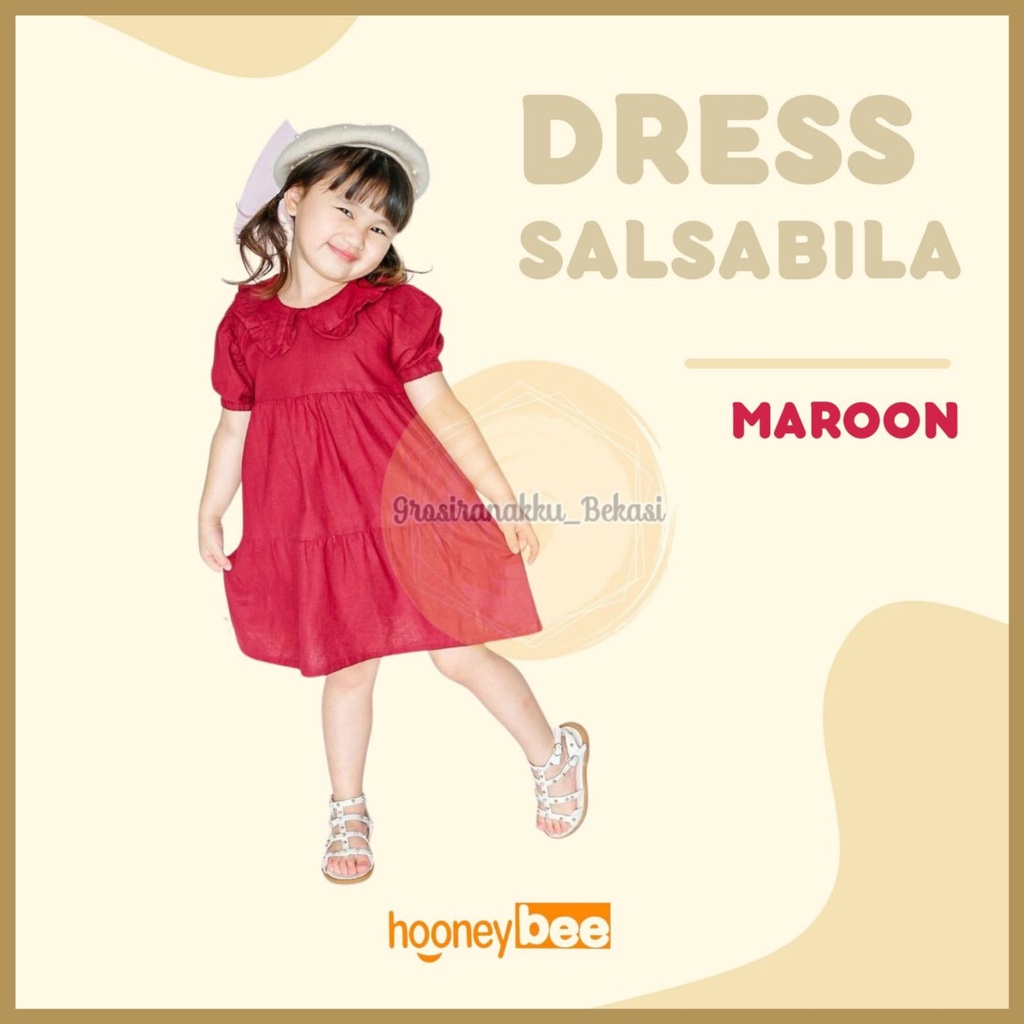 Dress Anak Linen Salsabila Warna Maroon Size 1-5Tahun