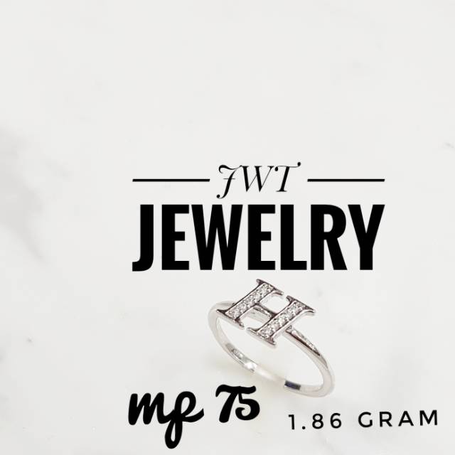 CINCIN CEWE WANITA EMAS PUTIH 75% HURUF H ALPHABET