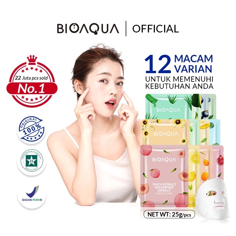 BIOAQUA Sheet Mask 12 variant Brightening Moisturizing Skin Care Hydrating Essence Face Mask Anti aging Masker Wajah Glowing Bpom