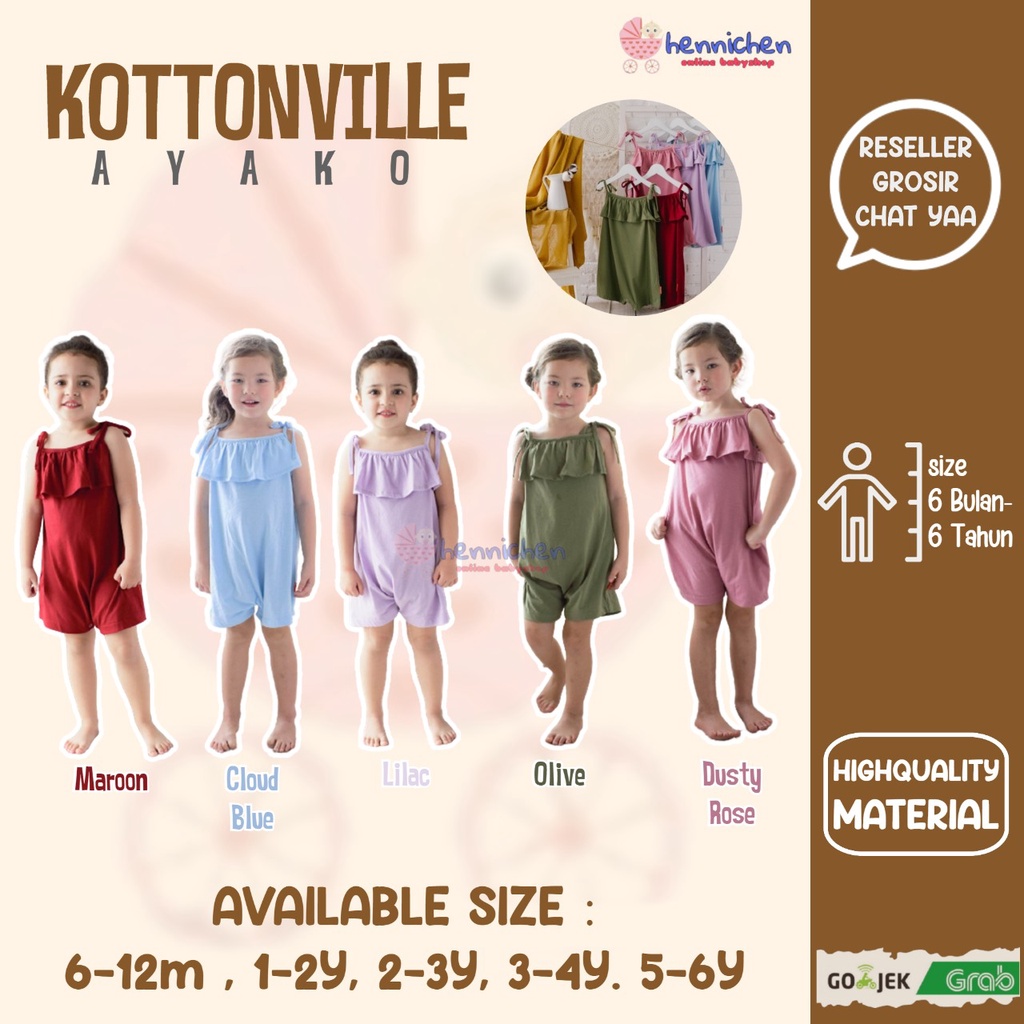 KOTTONVILLE AYAKO JUMPSUIT ROMPER ANAK ROMPER BAYI FASHION ANAK PEREMPUAN 6 BULAN - 6 TAHUN