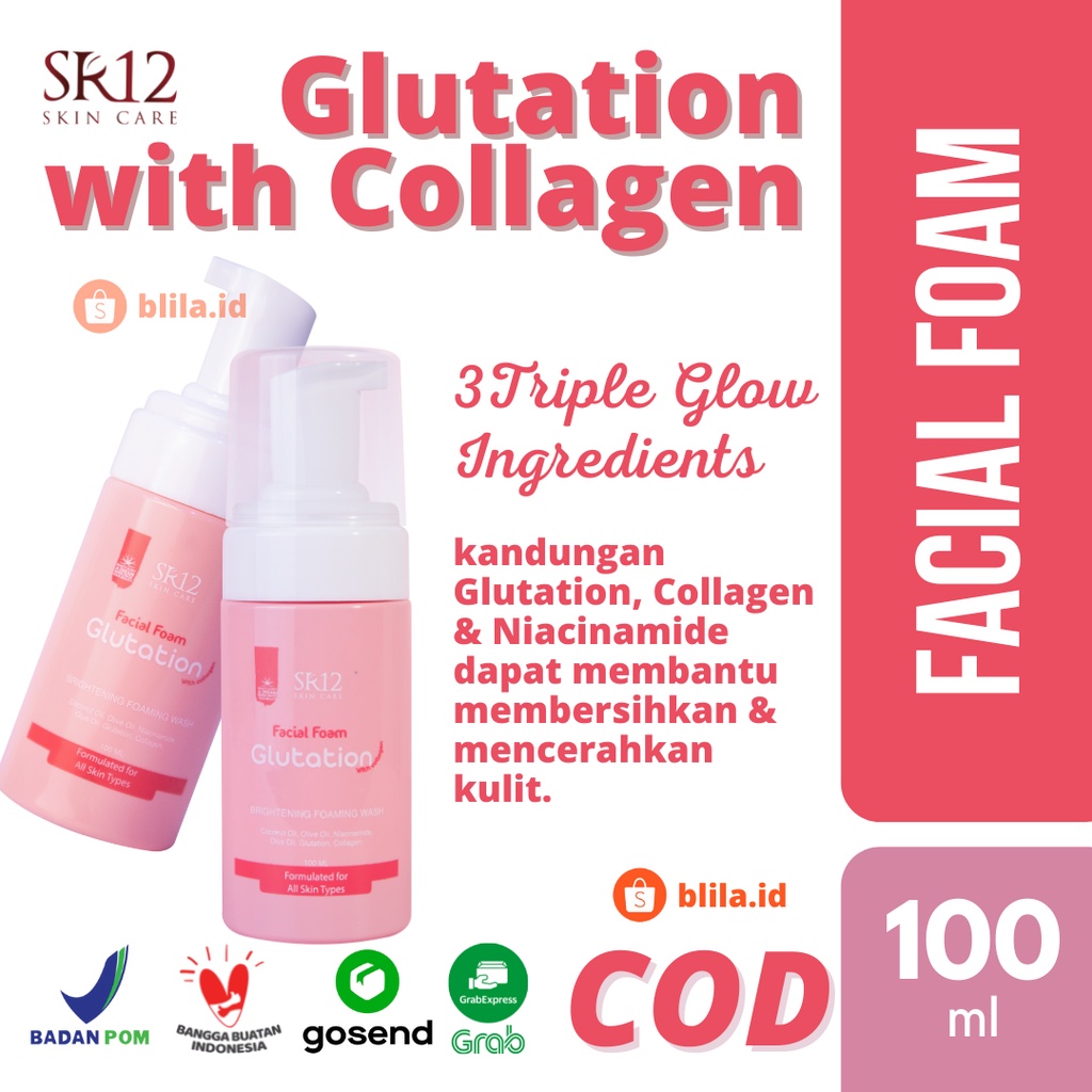 SR12 Facial Foam Glutation with Collagen 100ml Melembabkan Glowing Mencerahkan Kulit Wajah BPOM