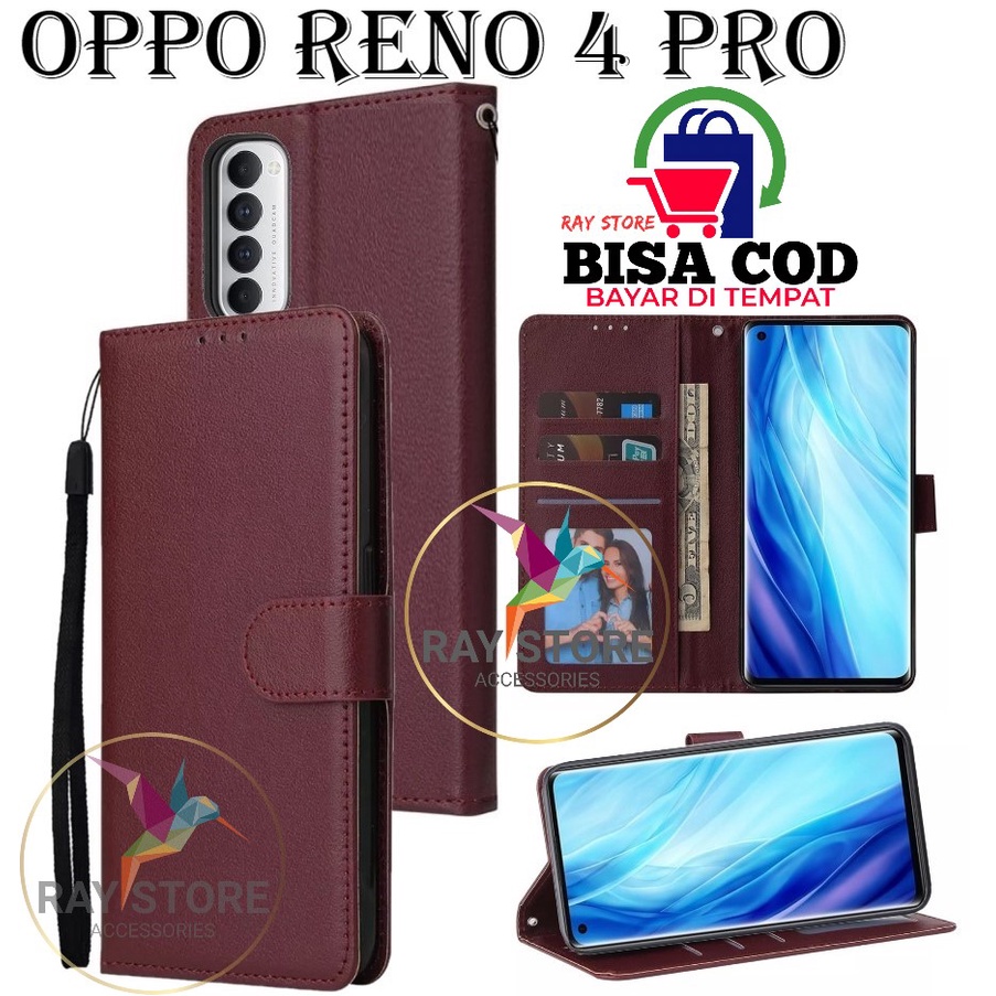 OPPO RENO 4 PRO FLIP LEATHER CASE PREMIUM-FLIP WALLET CASE UNTUK OPPO RENO 4 PRO