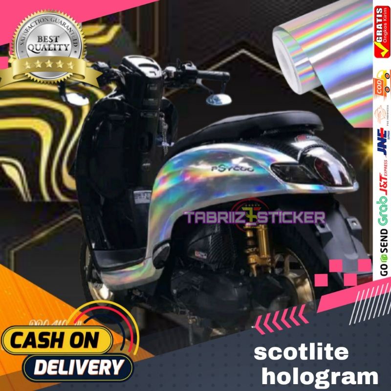 Sticker skotlet pelangi hologram putih / Sticker skotlet motor / skotlet mobil / Sticker hologram
