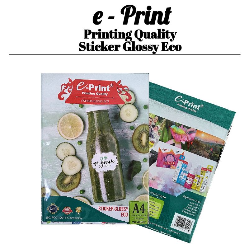 

Kertas Sticker Glossy e-Print Sticker Glossy Eco A4 135 GSM isi 20 Lembar