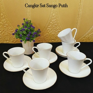 Jual Cangkir SANGO Keramik Putih/ Cangkir Putih Lish emas Merk Sango