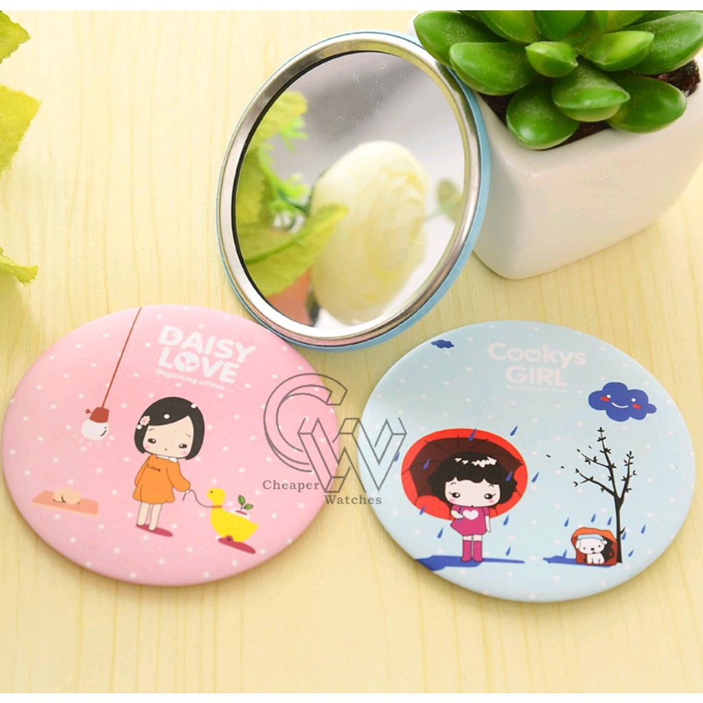 Cheaper-Cermin Bulat Kaca Kecil Dandan Rias Motif Kartun Lucu Murah Travelling Make Up Kosmetik Cosmetic