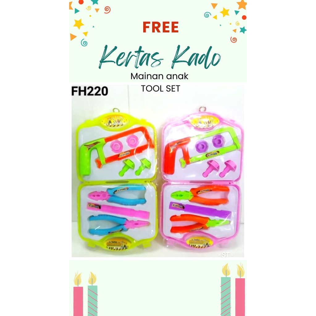 

FREE Kertas Kado untuk Mainan anak Tool Set Alat Pertukangan Tas (FH220)