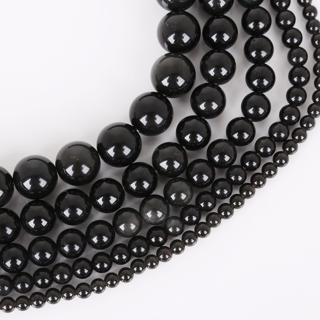 4/6/8/10/12mm 15'' Natural White Stone Beads/New Natural Black Obsidian Stone Beads Loose Round Spacer Bead For Jewelry Making  DIY Bracelet &amp; Necklace