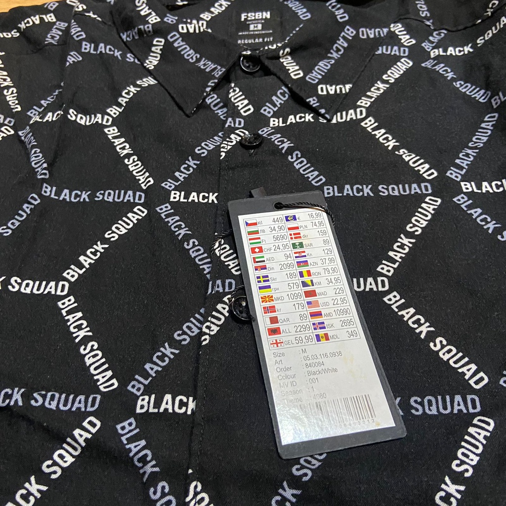 FSBN Kemeja Pria Long-Sleeved Shirt Black Squad Print Viscose Original