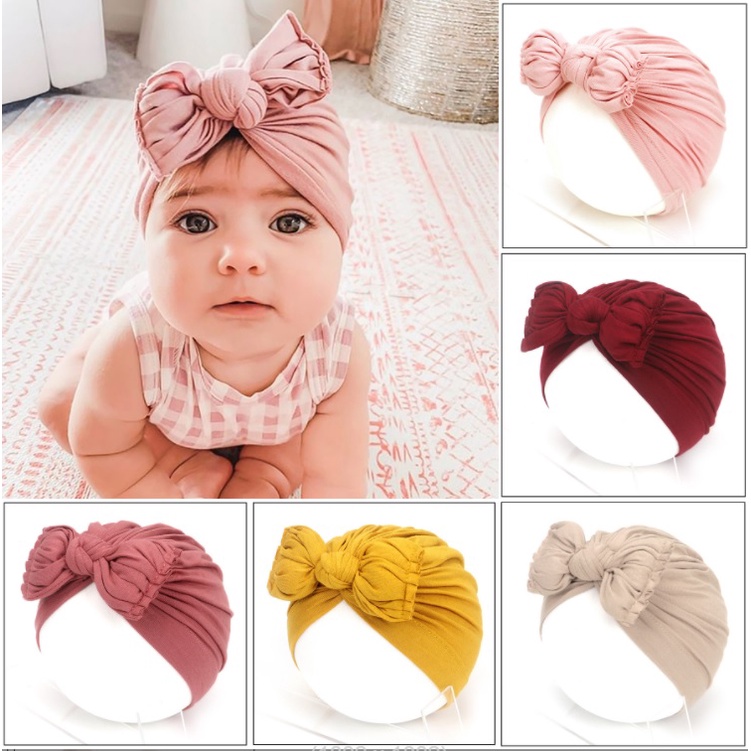 NEW Turban bayi / topi turban anak  motif pita persegi