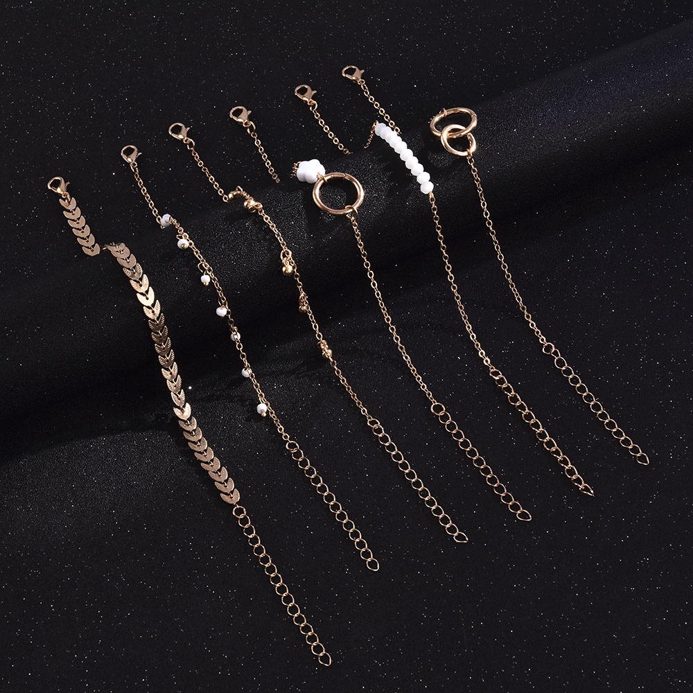 【COD Tangding】6pcs/set Geometric Leaf Beaded Bracelet Fashion Accessories Jewelry