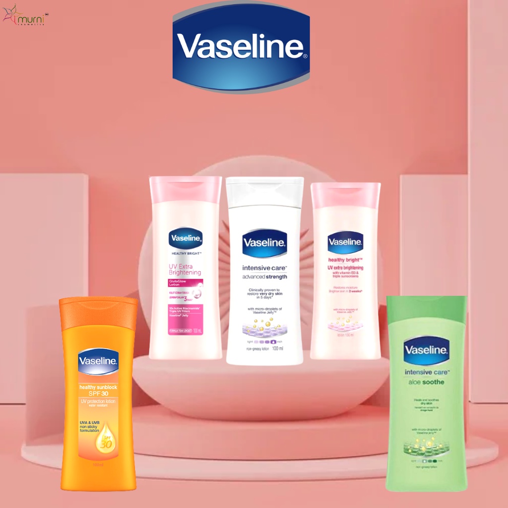 VASELINE LIGHTENING , STRENGTH ,SUNSCREEN , SOOTHE 100ML