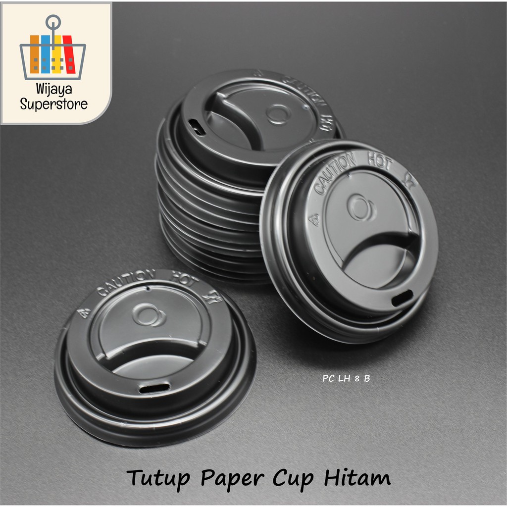 Tutup Paper Cup Kopi Hot Warna Hitam Putih Ukuran 8oz / 9oz /12oz
