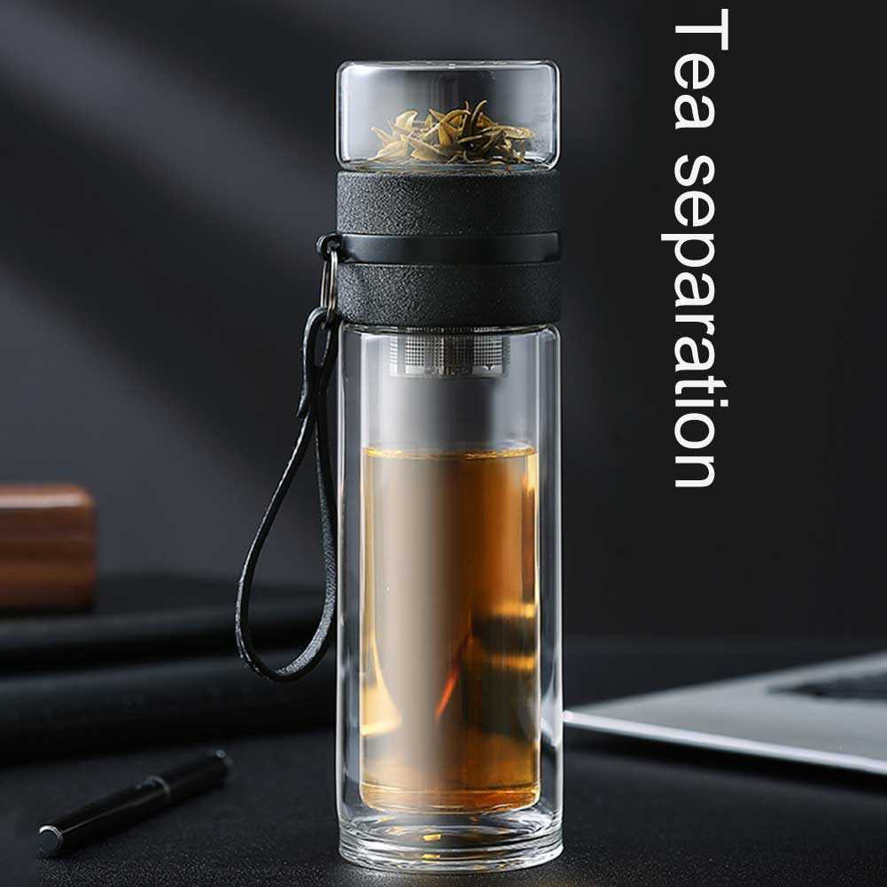 Botol Minum Portable Tumbler Tea Separation Cups 400ml Berkualitas Bottle Infuser Cup Penyaring Teh Kaca Aman Steril