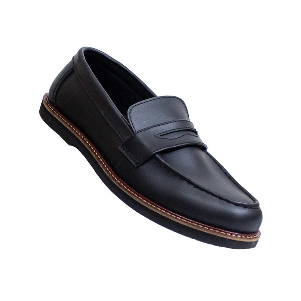 Alpine Black | Sepatu Loafers Hitam Tanpa Tali Pria Casual Kerja Formal Kantor Original Laki | FORIND x Arf