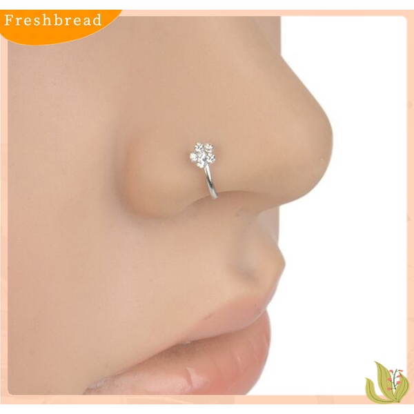 【Fresh】❀1Pc Sexy Flower Rhinestone Stainless Steel Nose Open Hoop Ring Body Piercing