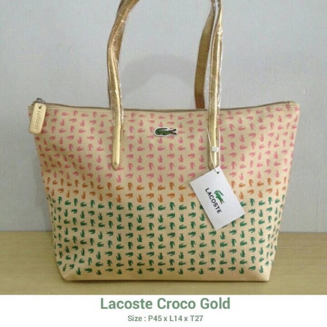 Lacoste Croco Tote Bag silver gold ombre