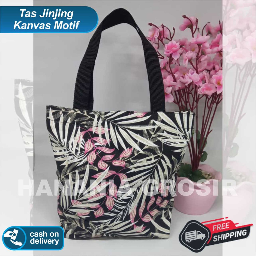 TAS JINJING HANDBAG BAHAN KANVAS MOTIF BUNGA 2