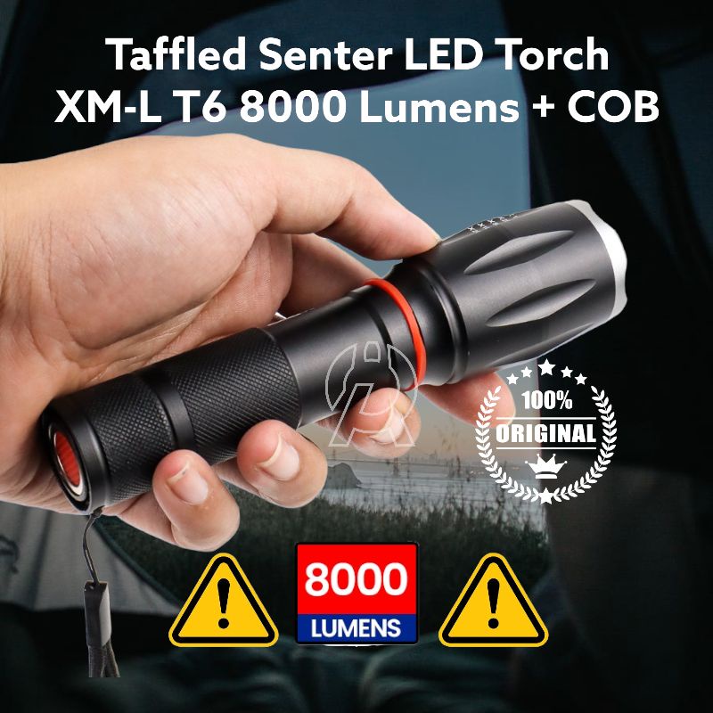 TERMURAH TaffLED Senter LED Torch Cree Tactical XM-L T6 8000 Lumens E17 COB