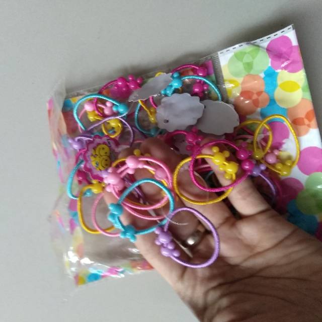 50pcs Karet Rambut Runciran anak warna warni kecil ada mute