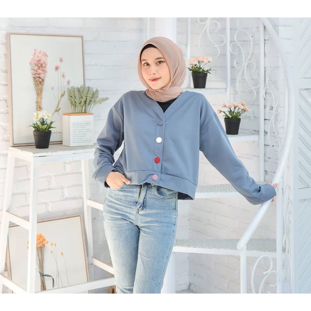 SWEATER OVERSIZE PHARSA CROOPE BUTTON - SWEATER CROOPE OVERSIZE