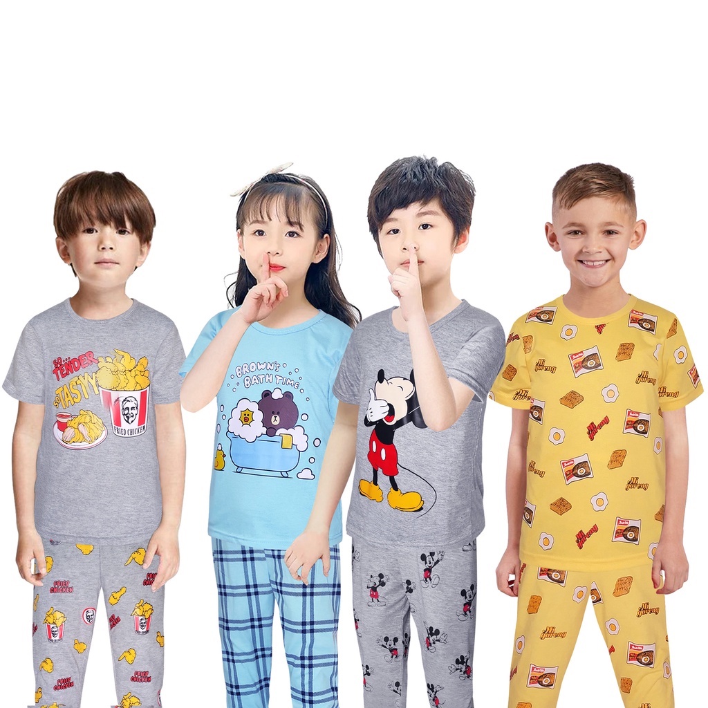 Baju Tidur Anak Lengan Pendek Piyama Celana Panjang Usia 1-12 Tahun Motif Terbaru