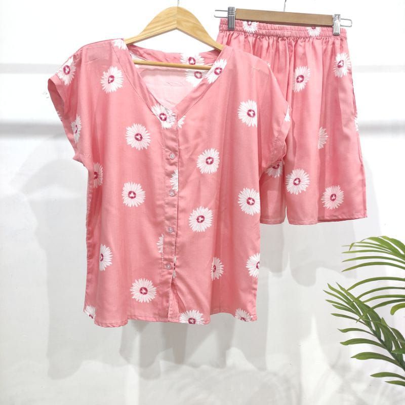 PIYAMA KANCING PENDEK HITS PIYAMA KANCING BUSUI | PIYAMA RAYON | HOMEWEAR-NK PD S