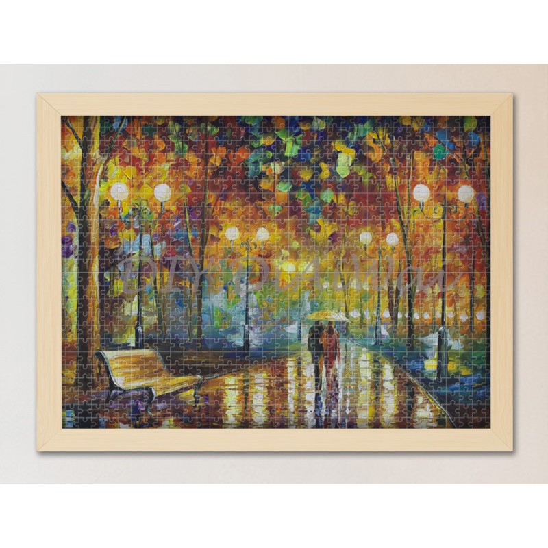 Mini Puzzle 1000 pcs Mainan Jigsaw Puzzle Romantic Town, Rainy Night Walk Mini Puzzle