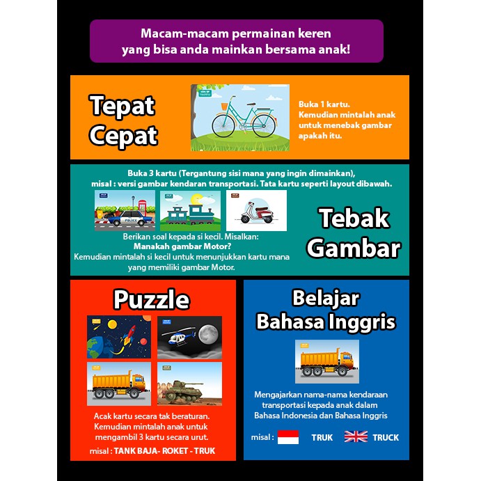 [1KG=10PCS] Konsep Flashcard Kendaraan Transportasi / Flash Card / Mainan Edukasi Kartu Pintar Anak