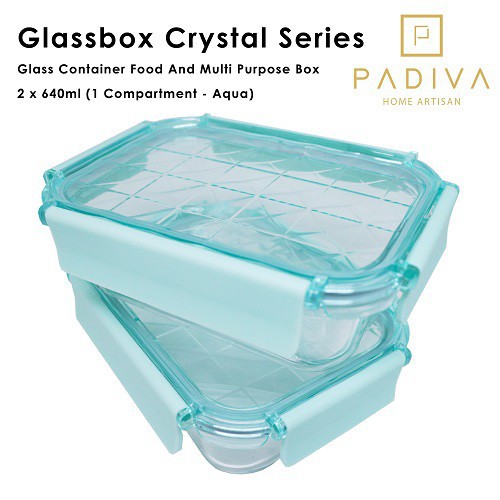 Padiva 640ml Aqua (2pcs) Crystal Glassbox 1 compartment - GBC640SA