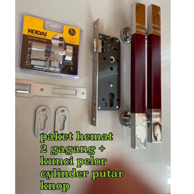 Paket Hemat Kunci Pintu 2 Gagang Pull Handle 35 cm + 1 Set Kunci Pelor + Silinder Kunci Knop Kuningan 60 Mm Kodai knop cylinder kunci pintu kodai 60 mm cilinder knop kunci pintu 60 mm