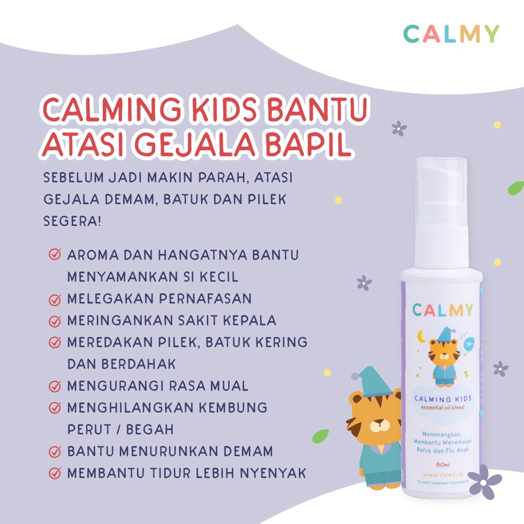 Calmy Calming Kids - Minyak Balur Premium Untuk Membantu Meredakan Demam, Pilek dan Gejala Flu Anak, Solusi Tanpa Obat