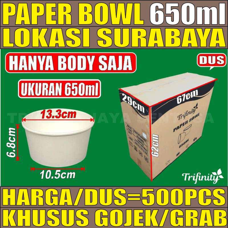Gojek Paper Bowl Tebal 650ml Per Dus 500pcs Tahan Microwave Mangkok Kertas 650 ml Surabaya