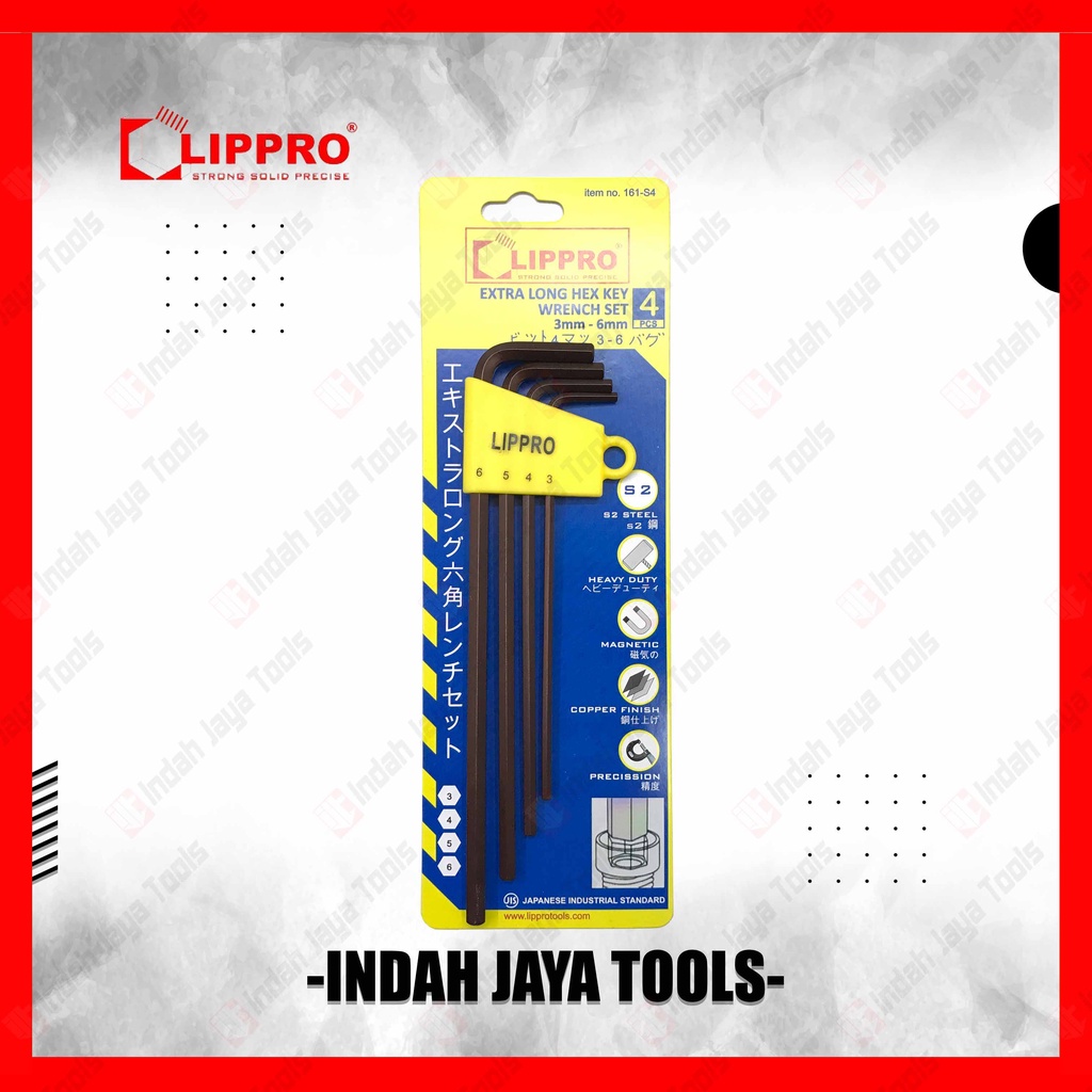 LIPPRO 161-S4 4 PCS Kunci L Set Panjang 3-6 mm Extra Long Hex Key